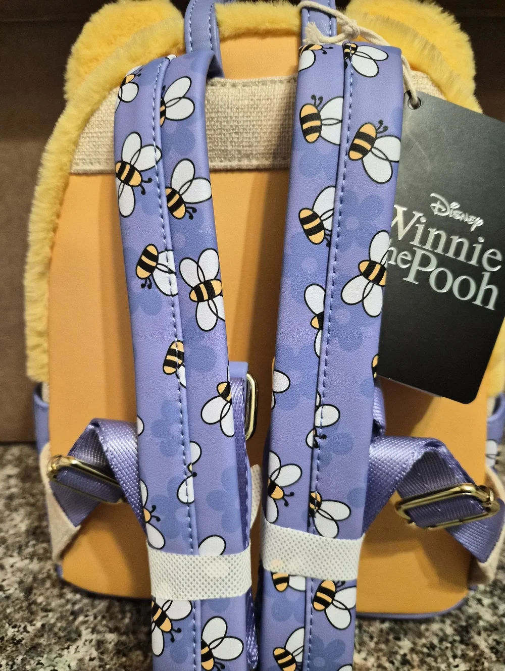 Loungefly Disney Yellow Winnie the Pooh Plush Backpack with Blue Bee Sleep Cap - Picture 3 of 4